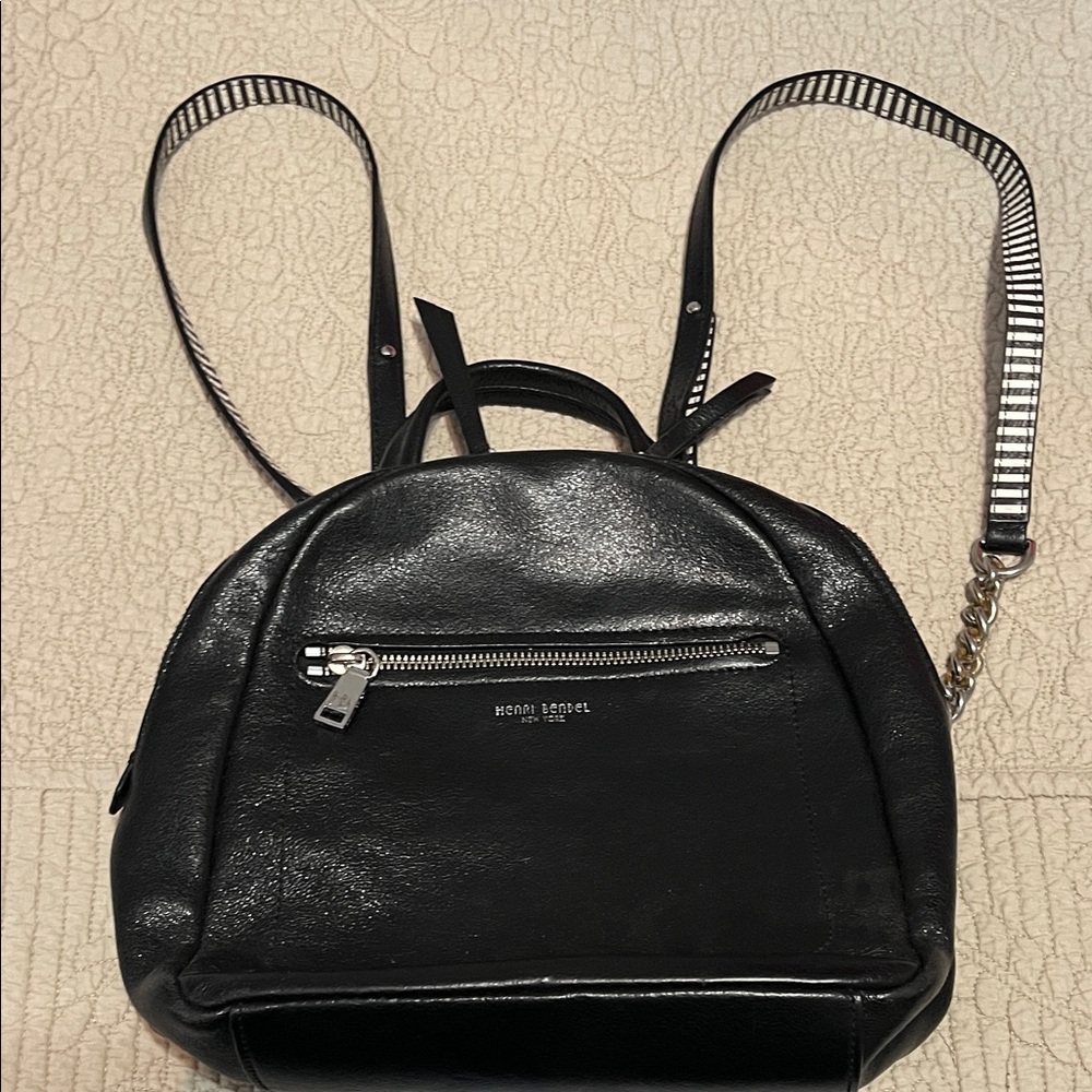 Henri Bendel Black Backpack with Silver Details